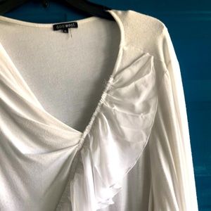 Off white long sleeve T-shirt angled V-neck